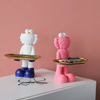 Decorative Bear Figurine Key Storage Tray for Home Entry and Living Room