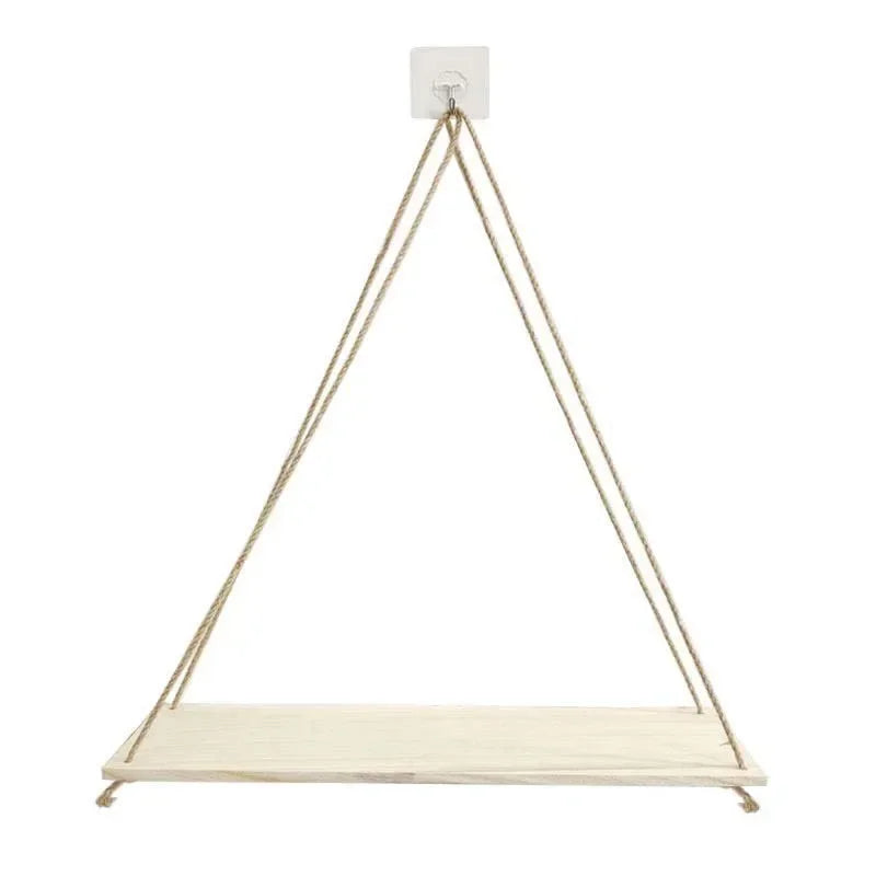 Wooden Hanging Plant Shelf with Hemp Rope Floating Wall Mounted Tray for Home, Garden, and Living Room Decoration
