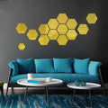 12Pcs Hexagon Acrylic Mirror 3D Wall Sticker for Living Room and Home Decoration