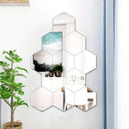 12Pcs Hexagon Acrylic Mirror 3D Wall Sticker for Living Room and Home Decoration
