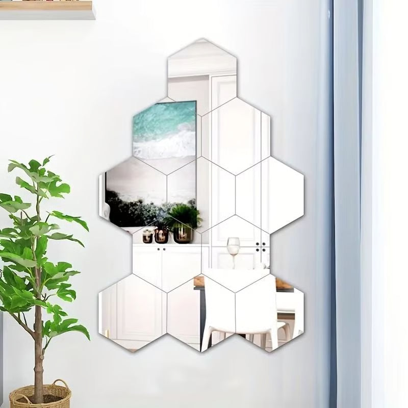 12Pcs Hexagon Acrylic Mirror 3D Wall Sticker for Living Room and Home Decoration