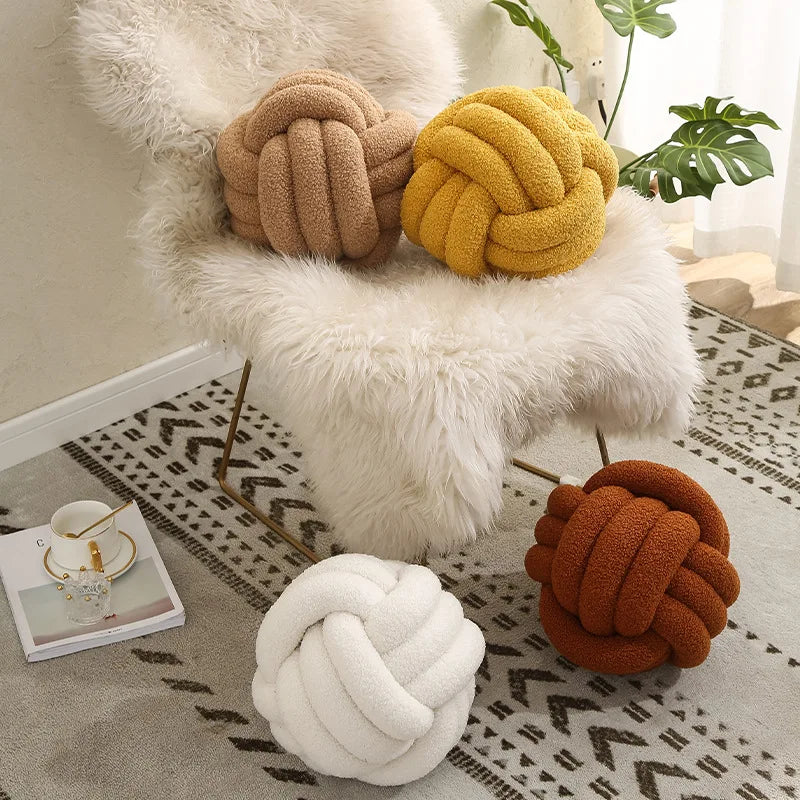 Knotted Ball Decorative Cushion, High End Throw Pillow for Living Room, Lamb Fleece Sofa Bed Decor