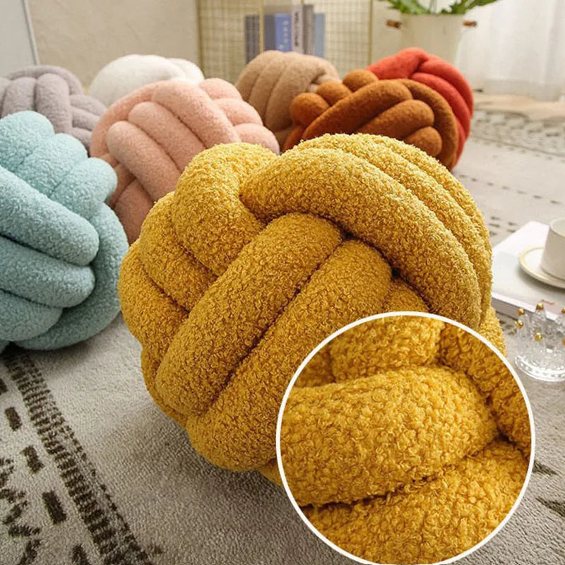 Knotted Ball Decorative Cushion, High End Throw Pillow for Living Room, Lamb Fleece Sofa Bed Decor
