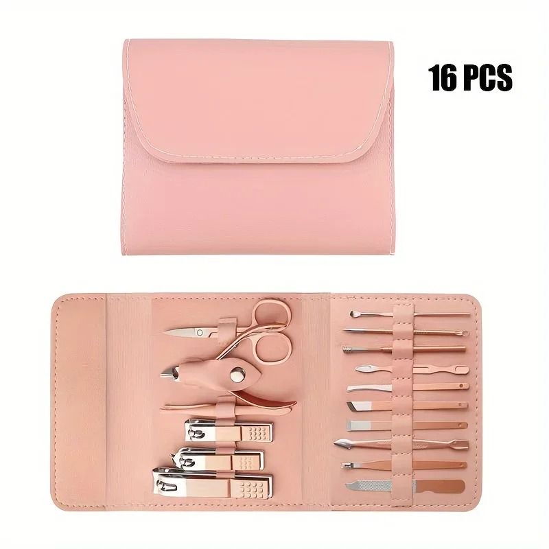 16 Piece Professional Manicure and Pedicure Nail Care Set with Travel Case