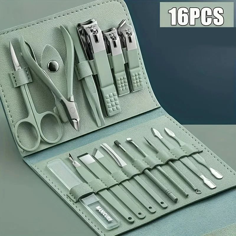 16 Piece Professional Manicure and Pedicure Nail Care Set with Travel Case