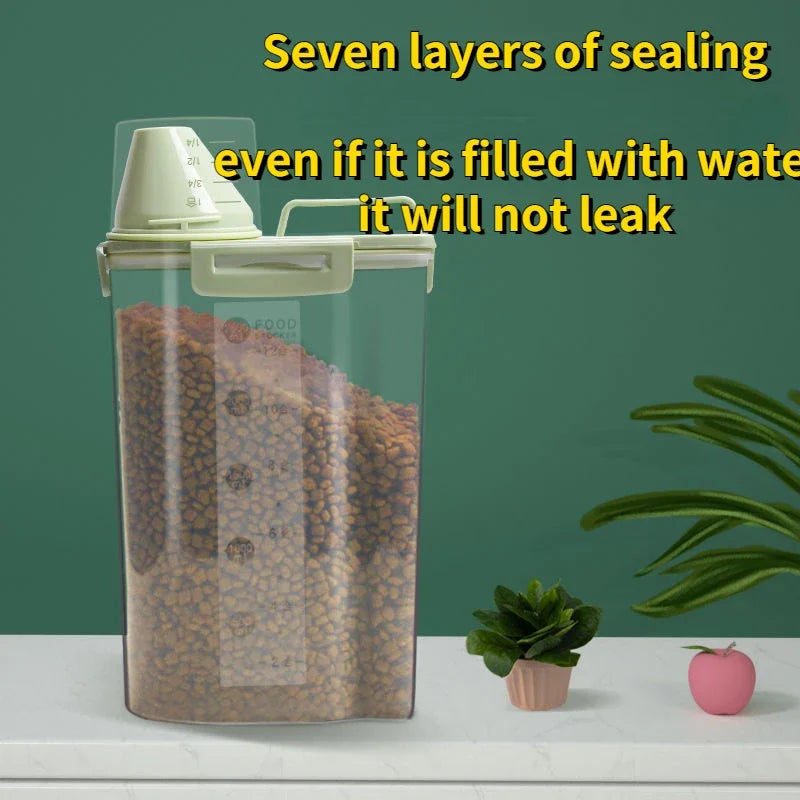 Plastic Cat Food Storage Tank with Measuring Cup, Moisture-proof Sealed Jar, Pet Supplies Container