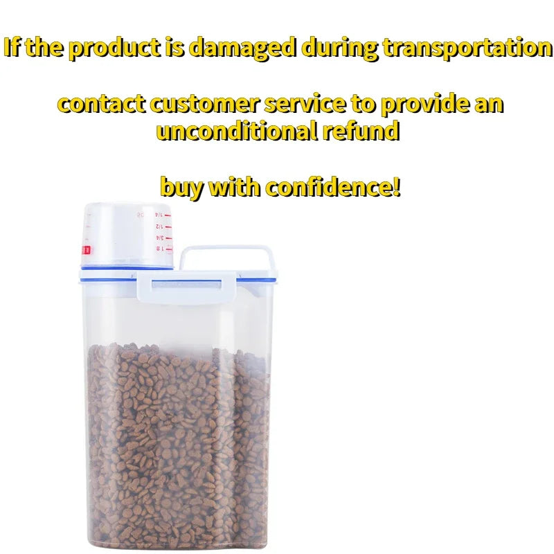 Plastic Cat Food Storage Tank with Measuring Cup, Moisture-proof Sealed Jar, Pet Supplies Container