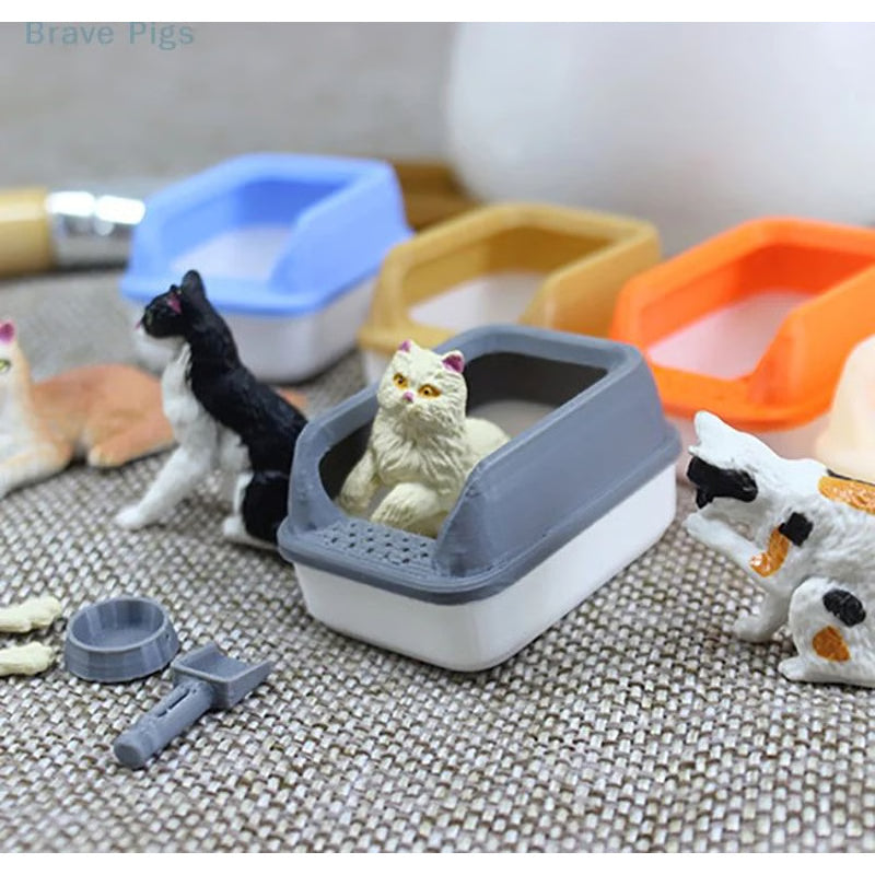 3pcs Mini Dollhouse Cat Litter Box Set – Miniature Pet Supplies with Shovel Accessories