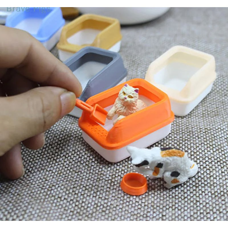 3pcs Mini Dollhouse Cat Litter Box Set – Miniature Pet Supplies with Shovel Accessories