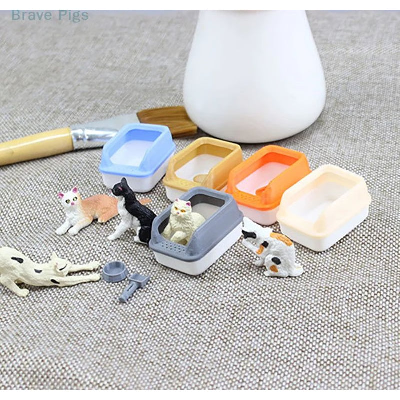 3pcs Mini Dollhouse Cat Litter Box Set – Miniature Pet Supplies with Shovel Accessories