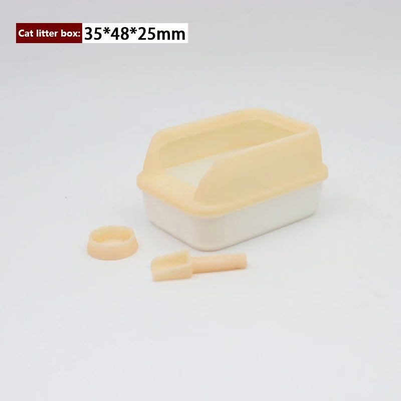 3pcs Mini Dollhouse Cat Litter Box Set – Miniature Pet Supplies with Shovel Accessories
