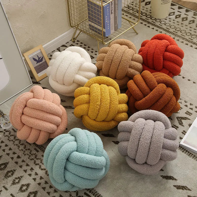 Knotted Ball Decorative Cushion, High End Throw Pillow for Living Room, Lamb Fleece Sofa Bed Decor